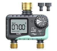 RAINPOINT Programmateur Arrosage 2 Voies, Entrée et Sortie en Laiton, Minuteur Arrosage Automatique Étanche IP65 avec Retard de Pluie/Arrosage Manuel, pour Pelouse et Jardin