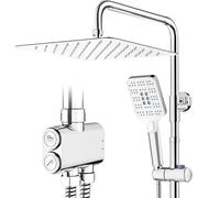 Rainsworth Kit de barre de douche réglable chromée, 30,5 cm carrée en acier inoxydable à jet de pluie, douchette à main avec 3 types de jet, ensemble de douche à hauteur réglable sans robinet
