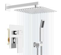 Rainsworth Système de Douche encastrable Chromé, Ensemble de Douche Encastré avec Tête de Douche Carrée 30 * 30cm, Set de Douche avec Pommeau de Douche, Mitigeur Douche Corps en Laiton