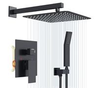 Rainsworth Système de Douche encastrable Noir, Ensemble de Douche Encastré avec Tête de Douche Carrée 30 * 30cm, Set de Douche avec Pommeau de Douche, Mitigeur Douche Corps en Laiton