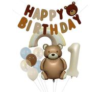 Rainway Décoration d'anniversaire 1 an Ours Guirlande Ballons 1er Anniversaire Happy Birthday 10 Pièces Ballon en aluminium pour Ours Fête à thème Anniversaire 1 an Décoration