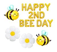 Rainway Kit Ballons Anniversaire 2 An, 2 Ballons Abeille, 2 Ballons Fleur, 1 Ballon Happy Bee Day, Decoration Anniversaire 2 An pour décoration de gâteau et de fête