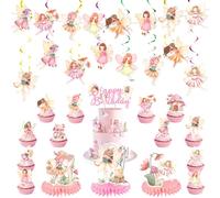 Rainway Kit Décoration Anniversaire Fée 44 Pièces, Guirlandes Joyeux Anniversaire, Suspensions Nid d'Abeille et Toppers, Décoration Fête Enchantée et Florale pour Célébration Magique et Printanière