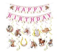 Rainway Lot de 12 guirlandes de décoration d'anniversaire pour chevaux - Guirlande Happy Birthday - Bannière à suspendre - Rose - Pour anniversaire d'enfant, fête prénatale - Kit d'accessoires de fête