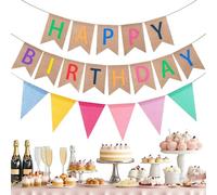 Rainway Lot de 4 guirlandes Happy Birthday en tissu - Guirlande d'anniversaire en lin de qualité supérieure - Décoration élégante pour fête d'anniversaire, fête et occasions festives