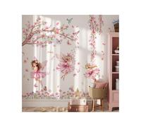 Rainway Sticker mural Fées Fleurs, Fée Papillon Libellule Oiseaux Autocollant mural rose pour chambre d'enfant, Fleur rose, Branche d'arbre, Autocollant mural, Décoration murale pour chambre d'enfant