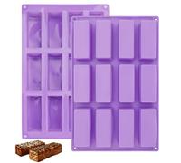 Rairsky 2 Pièces Moule Muffins Silicone 12 Cavités, 29.5x17.2cm Moule | Rectangulaire Pour Financier, Barre de Céréales, Chocolat, Pain, Glace, Pudding, Gâteaux