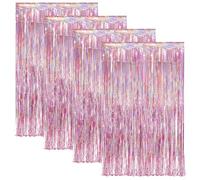 Rairsky 4 Pièces Rideau Métallique De Frange,2m x 1m Rideau Anniversaire Rose,Rideaux Anniversaire,Photobooth Rideaux,Franges en Feuille Métallique pour Deco Porte Fenetres,Disco,Scintillant Mariage