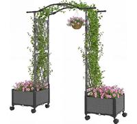 Raised Planter with Trellis & Self-Watering System, Grey
