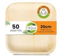Raj Assiettes Carrées Jetables en Feuille de Palmier (Lot de 50, 20 cm) - Assiettes Solides et Élégantes pour Repas, Anniversaires, Mariages, Camping, Pique-niques et Fêtes