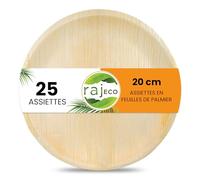 Raj Assiettes en Feuille de Palmier [Lot de 25] Assiettes Rondes Jetables 20 cm - Vaisselle Solide, Décorative et Compostable pour Mariages et Déjeuners