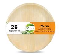 Raj Assiettes en Feuille de Palmier [Lot de 25] Assiettes Rondes Jetables 25 cm - Vaisselle Solide, Décorative et Compostable pour Mariages et Déjeuners