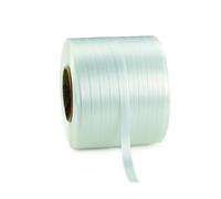 RAJA Feuillard de cerclage en Textile fil à fil Blanc - Bobine L.200 m - En boîte distributrice + 1 tendeur-coupeur + 80 boucles acier galvanisé