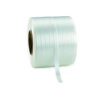 RAJA Feuillard de cerclage en Textile fil à fil Blanc - Bobine L.250 m - En boîte distributrice + 1 tendeur-coupeur + 80 boucles acier galvanisé