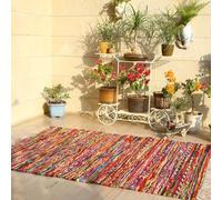 RAJRANG Tapis de Salon - Tapis Indien Chindi tisse à la Main dans Un matériau recy coration de Plancher de Salon Multicolore - 152x91 cm