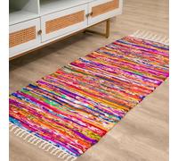 RAJRANG Tapis Indien - Tapis de Salon Pollar Chindi, Tisse à la Main en Matériau Recyclé, Décoration de Plancher de Salon Multicolore - 183x71 cm