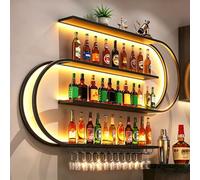 RAJYQODIS Étagère à vin Murale, étagère Flottante à 4 Niveaux, étagère de Rangement Industrielle en métal pour Bouteilles, décoration de Bar, Salle à Manger, Noir (200cm)