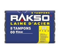 RAKSO Laine d'Acier Fine 00-8 Pads - Paille de Fer 00 pour Nettoyage et Ponçage Précis, Polissage de Cuivre, Laiton, Huile et Cire sur Bois