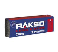 RAKSO Laine d'acier grossiere 3, 200g, lisse le bois, enlève saleté sur carreaux/sols en pierre, polit tuyaux/raccords en cuivre, Paille de Fer pour Nettoyage Intensif et Dérouillage