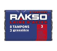 RAKSO Laine d'acier grossière 3-8 pads, renforce le grain naturel du bois, nettoie le verre, rend rugueux l'ancien vernis, la peinture