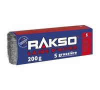 RAKSO Laine d'acier grossiere 5, 200g, lisse le bois, enlève saleté sur carreaux/sols en pierre, polit tuyaux/raccords en cuivre, Paille de Fer pour Nettoyage et Dérouillage Intensifs