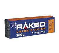 RAKSO Laine d'acier moyenne 1, 200g, lisse le bois, enlève saleté sur carreaux/sols en pierre, polit tuyaux/raccords en cuivre, Paille de Fer pour Nettoyage et Ponçage Polyvalent