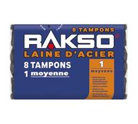 RAKSO Laine d'acier moyenne 1-8 pads, lisse le bois, enlève le vieux vernis des meubles anciens, nettoie les sols en caoutchouc dur