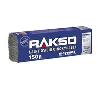 RAKSO Laine d'acier moyenne - 150g, 1 banderole, inoxydable, lisse les bois tanniques sans coloration bleue du grain, Paille de Fer pour Nettoyage Efficace