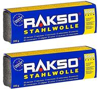 RAKSO Lot de 2 banderoles en laine d'acier - 200 g - Grain fin 000 - Pour vernis, gomme-laque, polissage - Cuivre, laiton et huile - Cire sur bois