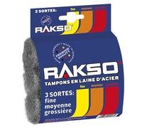 RAKSO Set de Laine d'Acier - 3 Types de Paille de Fer pour Nettoyage et Entretien Polyvalents, tampons de polissage & ponçage fin, éponges abrasives pour bois, peinture, métal, nettoyage et polissage