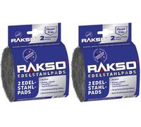 RAKSO Tampons abrasifs extra fins, 2 tampons inoxydables, laine d'acier inoxydable, traitement de surface en milieu humide, nettoie, ponce, polit, Laine d'Acier pour Nettoyage Délicat et Polissage