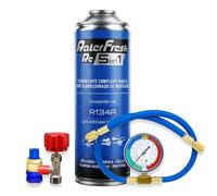 Ralerfresh RC 5 en 1 - Recharge de climatisation compatible avec le R134a - Gaz réfrigérant, colmate les fuites, lubrifie, élimine l'humidité et protège (Bouteille RC51 + manomètre Tuyau + raccord)