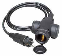 Rallonge à contact de protection fiche / prise, IP44, 3 fois, 3x1,5mm², 1,5m, noir