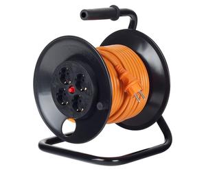 Rallonge Bachmann 4xSchuko, fusible thermique, châssis métallique, IP20, câble HO5VV-F 3G2,5 mm², 25 m, orange
