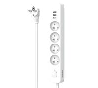 Rallonge blanche de 1,5m avec commutateur 16A 4 modules Quarx à protection contre les surtensions et USB + chargeur USB 12wattA 3G type A