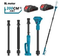 Rallonge de 2 m - Tige télescopique pour sécateur électrique et tronçonneuse - Réglable à 180° - Raccord enfichable - Compatible avec les outils 18 V - Avec 2 batteries