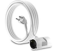 Rallonge de 5 mètres, prise Schuko IP20 coudée à 90°, blanche, double prise, avec mise à la terre, 250 V, 50 Hz, 16 A, câble européen de 5 m