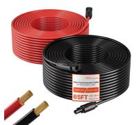 Rallonge de câble solaire - Kit de rallonges solaires MC4 - 2 x 19,9 m - 10 AWG (env. 6 mm²) - Indépendance de l'eau IP67 - Cuivre étamé - Pour installations photovoltaïques - Noir et rouge