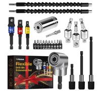 Rallonge de foret flexible et kit d'outils de ouille universelle, tige hexagonale à 105 °, embout de foret à angle droit, 1/4, 3/8, 1/2", kit d'adaptateur de douille universel