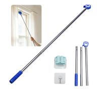 Rallonge de poignée de fenêtre - 117 cm - Barre télescopique pour fenêtre | Rallonge d'ouvre-fenêtre en acier inoxydable avec pince de fixation et crochet pour fenêtre de toit Velux
