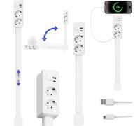 Rallonge de prise avec USB-A, USB-C, 2 prises CA, rallonge de prise murale, adaptateur de prise pivotante extensible pour tables de chevet, canapés, bureaux et plus d'espace de