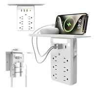 Rallonge de prise murale avec veilleuse d'étagère, rallonge de prise rotative, avec 6 prises secteur et 3 ports USB (1 USB-C)
