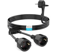Rallonge d'extérieur de 2 m avec 2 prises Schuko - Protection de contact - IP44 - Double rallonge avec fiche plate - Pour l'extérieur - Avec contact de protection - 2 prises - 16 A/250 V - Noir