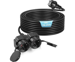 Rallonge électrique avec Deux Prises et couvercles Anti-poussière,Prise extérieure étanche,Puissance maximale 3500W,16A 250V,IP44,5m