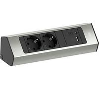 Rallonge électrique BACHMANN, modèle CASIA 2 2xCEE7/3 1xUSB A/C 22W 2,0 m, aspect acier inoxydable AEH