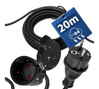 Rallonge Électrique Extérieure 20m IP44 3×1,5 mm² 2000W Noir Uni-Schuko