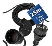 Rallonge Électrique Extérieure 25m IP44 3×1,5 mm² 2000W Noir Uni-Schuko | Câble Prolongateur Étanche avec Fiche et Prise Type F avec Clapet -Rallonge pour Tondeuse, Jardin, Chantier -Horoz Electric