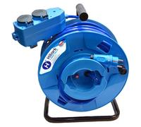 Rallonge en PUR bleue H07BQ-F 3x2,5 mm² sur enrouleur inversé – fiche bleue et connecteur UniSchuko – 45 m