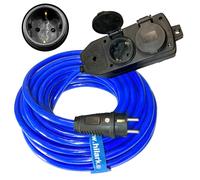 Prolongateur en caoutchouc bleu H07BQ-F 3x2,5mm. Boîtier de distribution SCHUKO noir, longueur 50 mètres