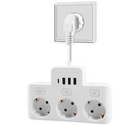 Rallonge multiprise à 3 prises - 4000 W - 16 A - USB - Multiprise avec 3 ports USB - Pour le bureau, la maison et les voyages